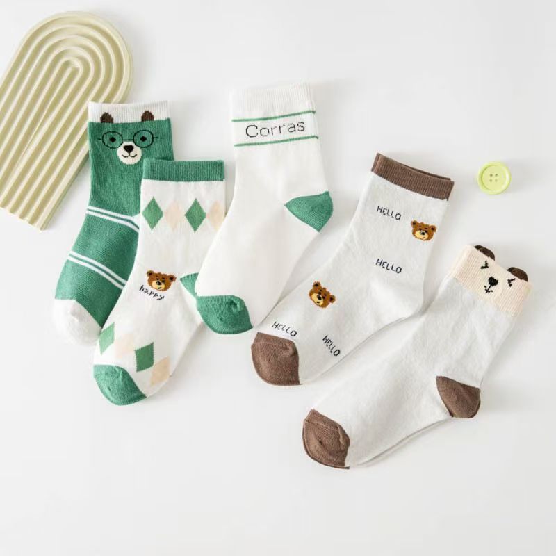 5 Pack Toddler Cartoon Bear Pa - Cotton Crew Sock Pack 评论和价格