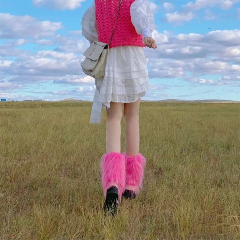 Women Vintage Rose Red Furry L - Knee High Sock Women 评论和价格